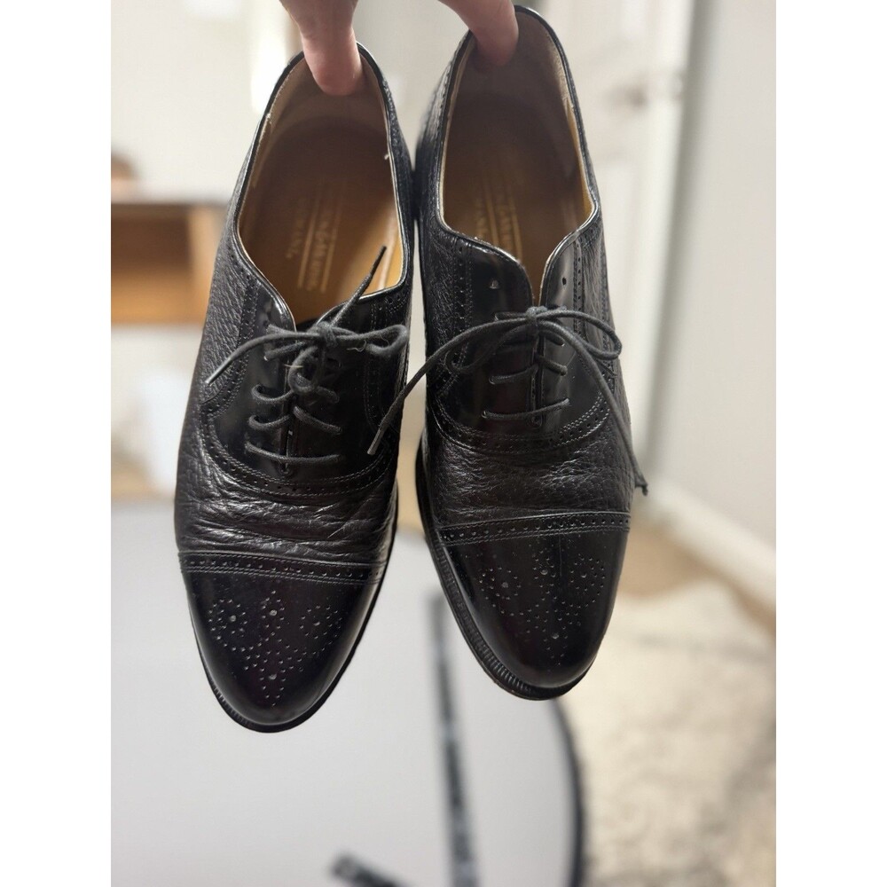 Johnston & Murphy Black Leather Toe Wingtip Oxford Shoes Made in Italy 9.5 M - Picture 2 of 14